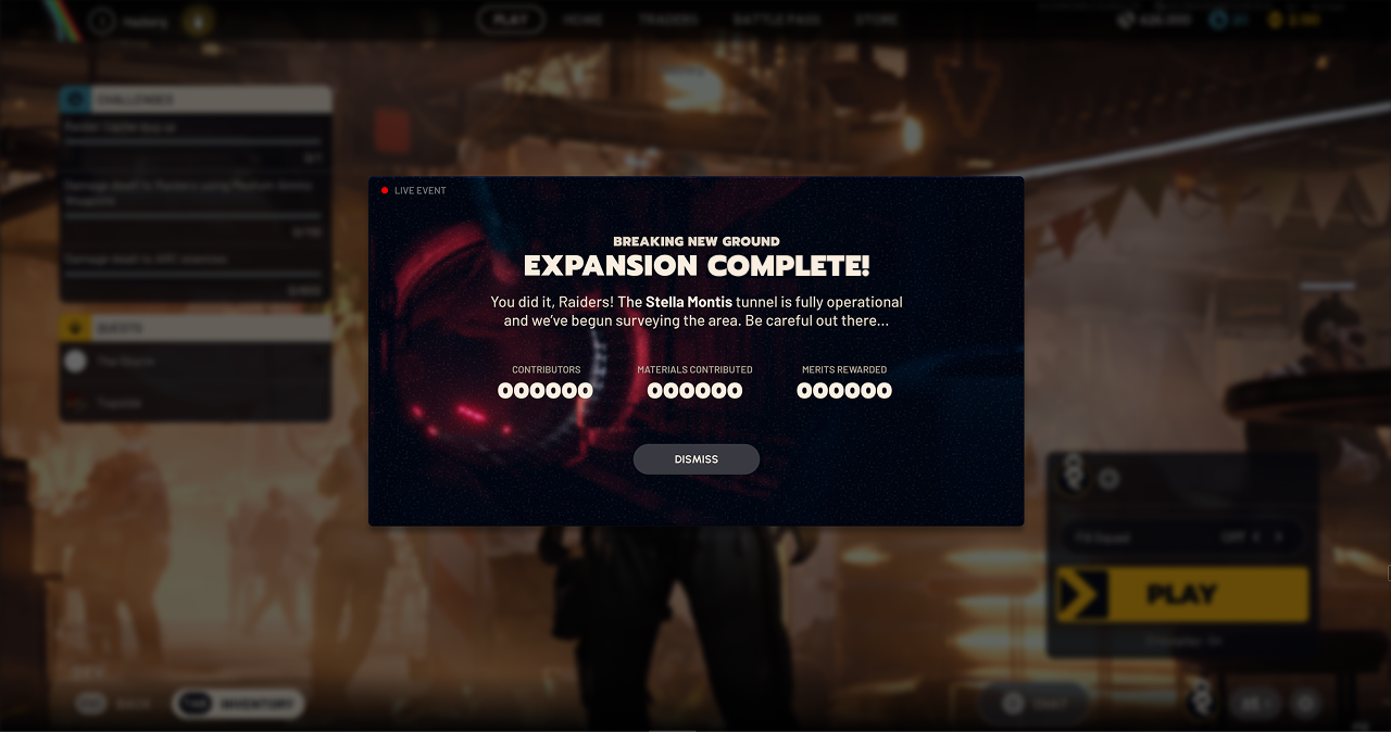 A modal popup explaining that a recent Live Event has ended. It shows the Event name and provides some closing stats such as number of players who took part.